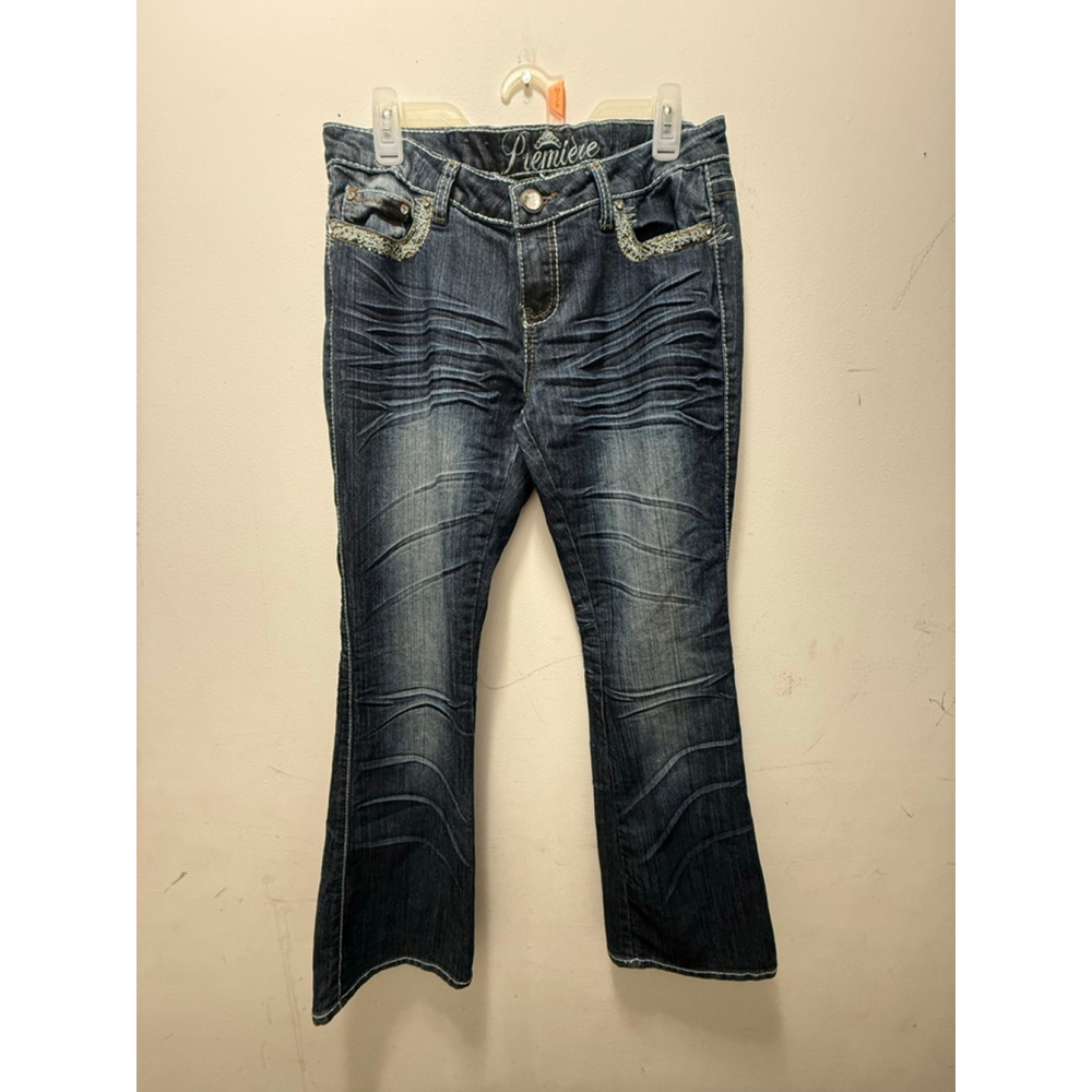 Women's Premiere Blue Boot Cut Jeans with White Stitching, Juniors 11